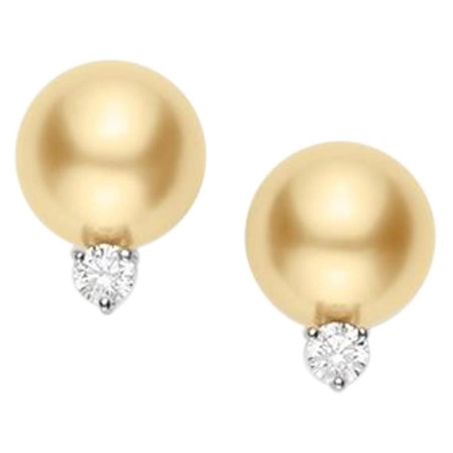 Mikimoto 18 Karat Yellow Gold South Sea Pearl Daimonds Earrings Pes1002gdk In Gold-tone