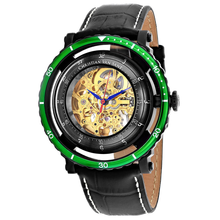 Christian Van Sant Dome Automatic Gold Dial Mens Watch Cv0745 In Black / Blue / Gold / Gold Tone / Green