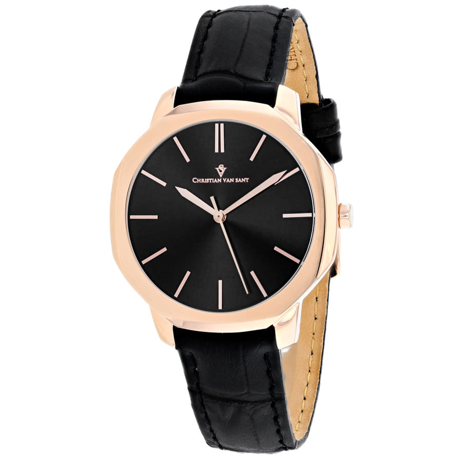 Shop Christian Van Sant Octave Slim Quartz Black Dial Ladies Watch Cv0504 In Black / Gold Tone / Rose / Rose Gold Tone