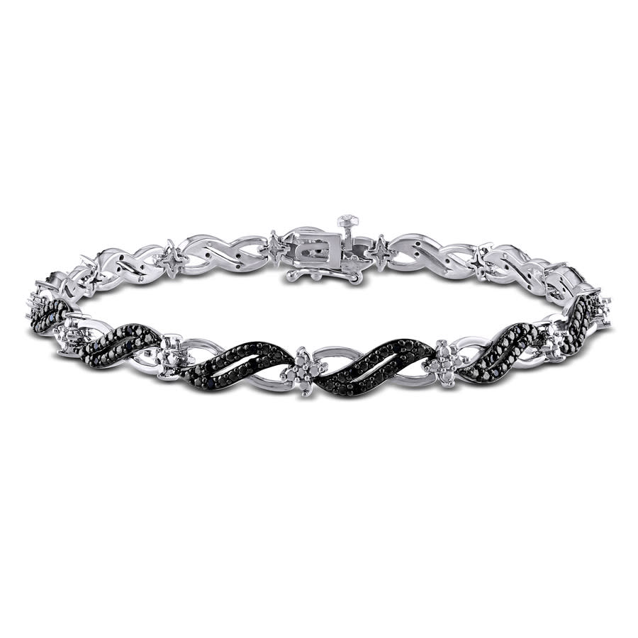 Amour 1/4 Ct Tw Black Diamond Infinity Link Bracelet In Sterling Silver With Black Rhodium In White