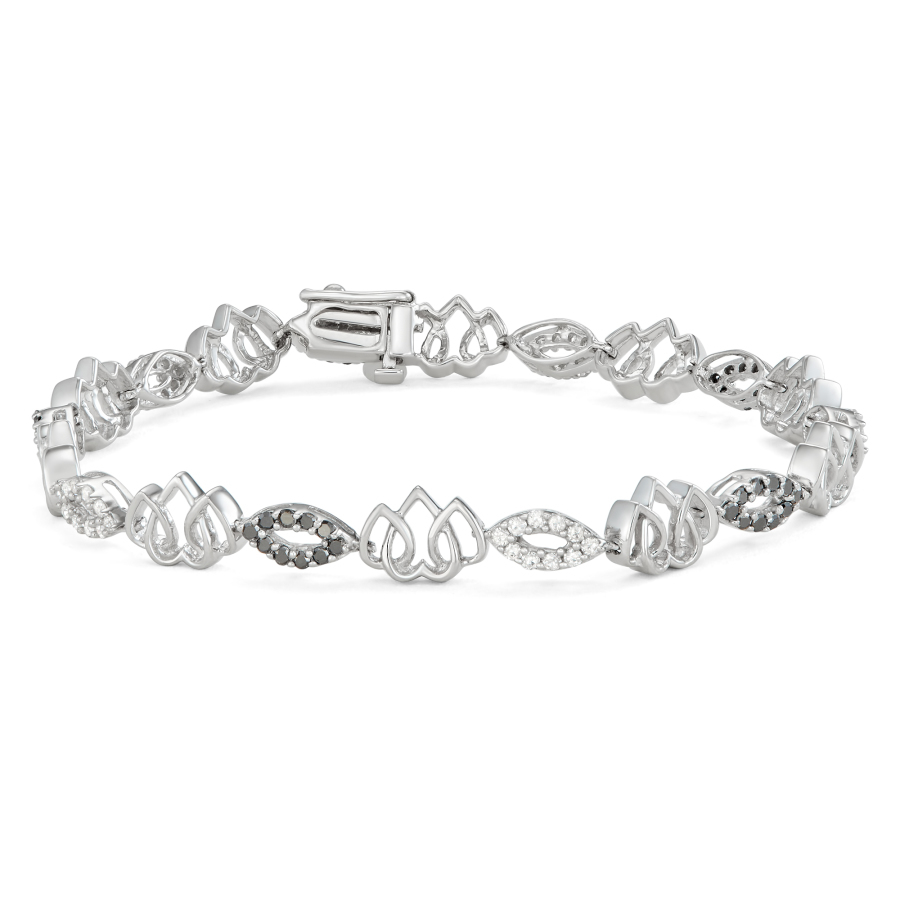 Hetal Diamonds 1 Cttw Sterling Silver Black & White Diamond Bracelet In Black,silver Tone,white