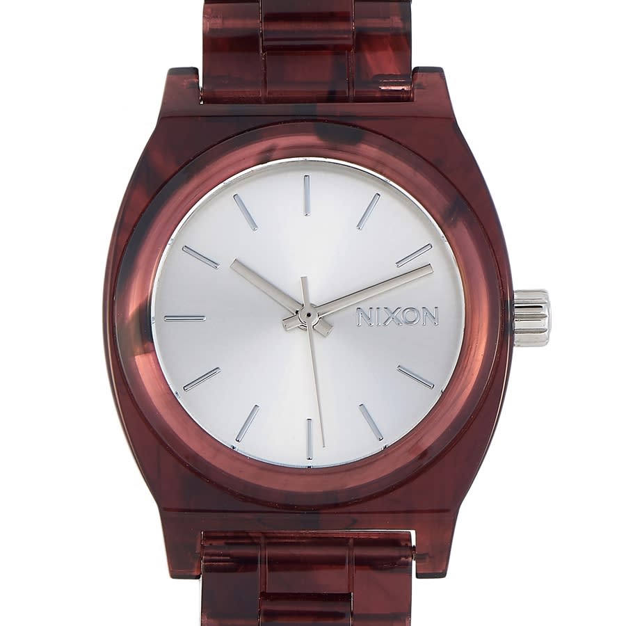 Shop Nixon Time Teller Quartz Silver Dial Ladies Watch A1214-200-00 In Red   / Silver