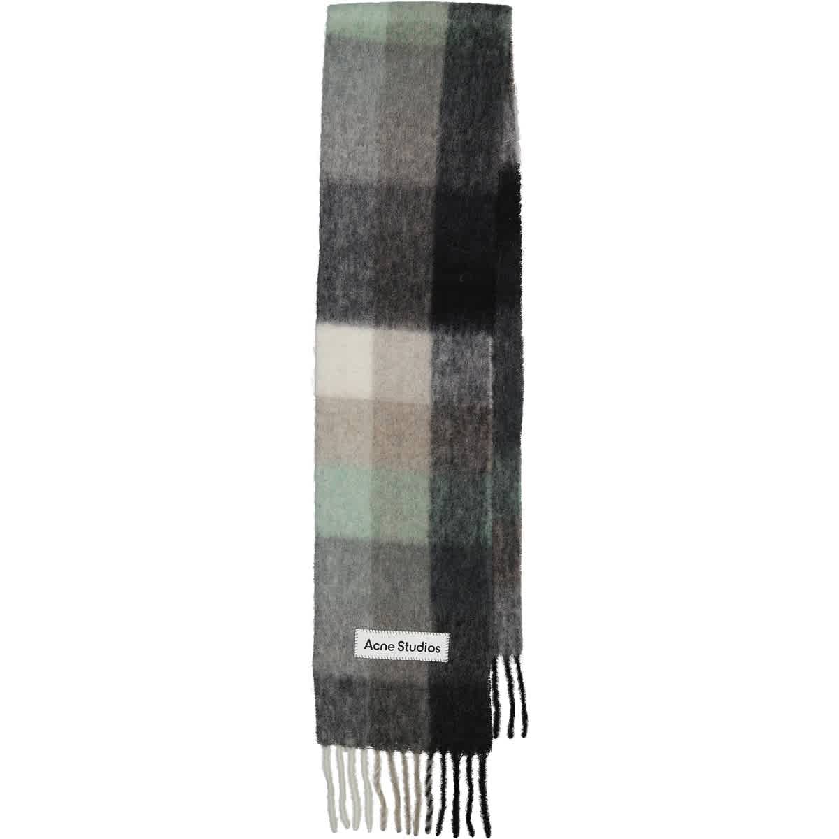 Acne Studios Green/grey/black Mohair Checked Scarf In Black,green,grey