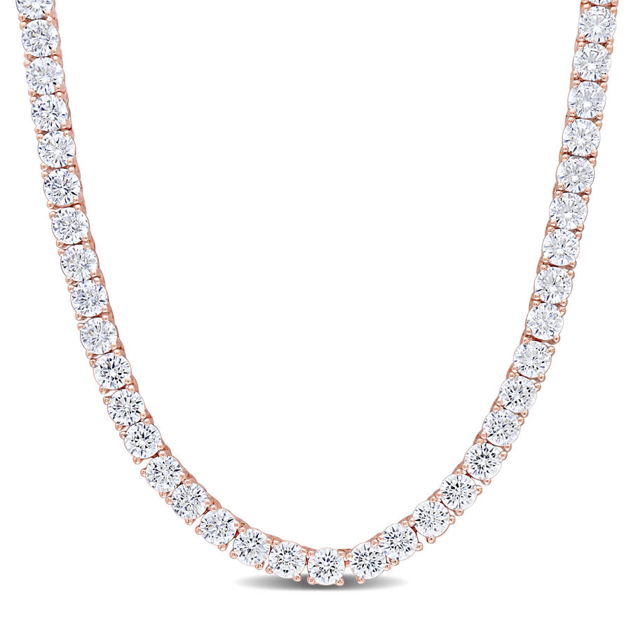 Amour 46 1/3 Ct Tgw Cubic Zirconia Tennis Necklace In Rose Plated Sterling Silver In White