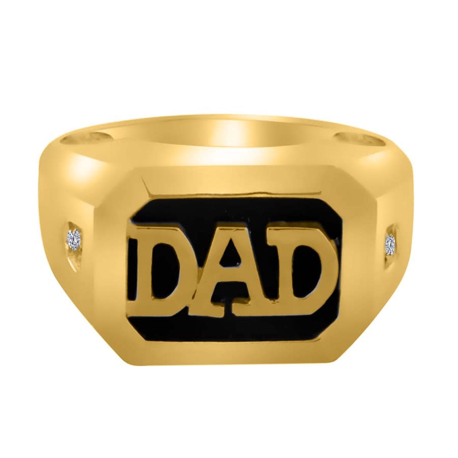 Maulijewels 0.02 Carat Natural Round Shape Diamond With 14x10 Rectangular Onyx Gemstone ''dad'' Ring For Men Cra In Gold Tone,white,yellow