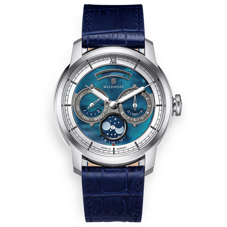 Click to view more detailed imagery on our partner's website Waldhoff Olympus Automatic Grey Dial Mens Watch Olympus Royal Blue In Blue,grey,silver Tone