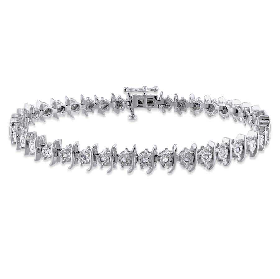Amour Sterling Silver White Diamond Bracelet Jms003287 In Silver