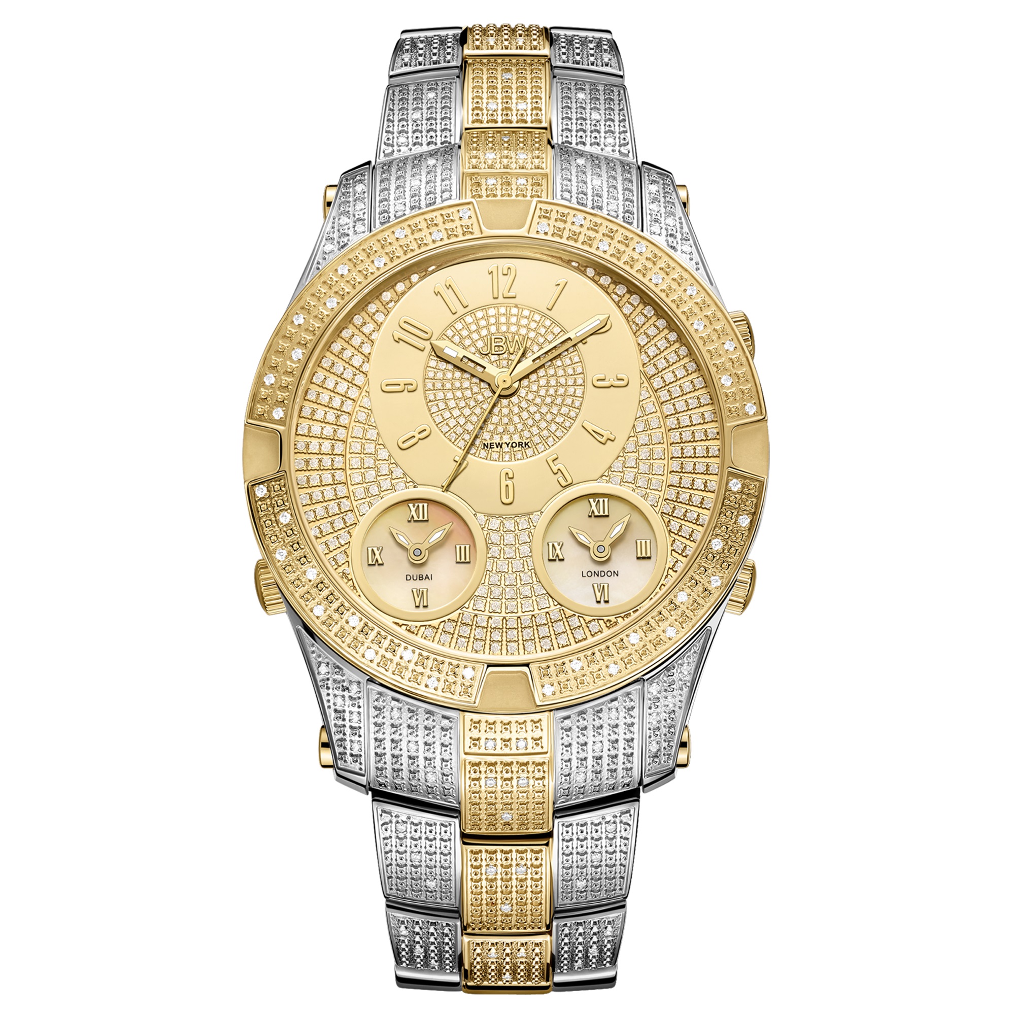 Jbw Men's Jet Setter Iii Diamond (1 Ct.t.w.) Stainless Steel Watch In Two Tone  / Gold / Gold Tone