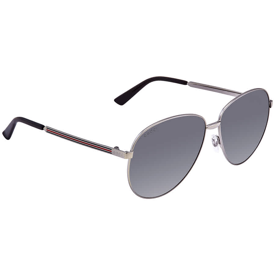 Gucci Silver Pilot Unisex Sunglasses Gg0138s 009 61 In Grey,silver Tone