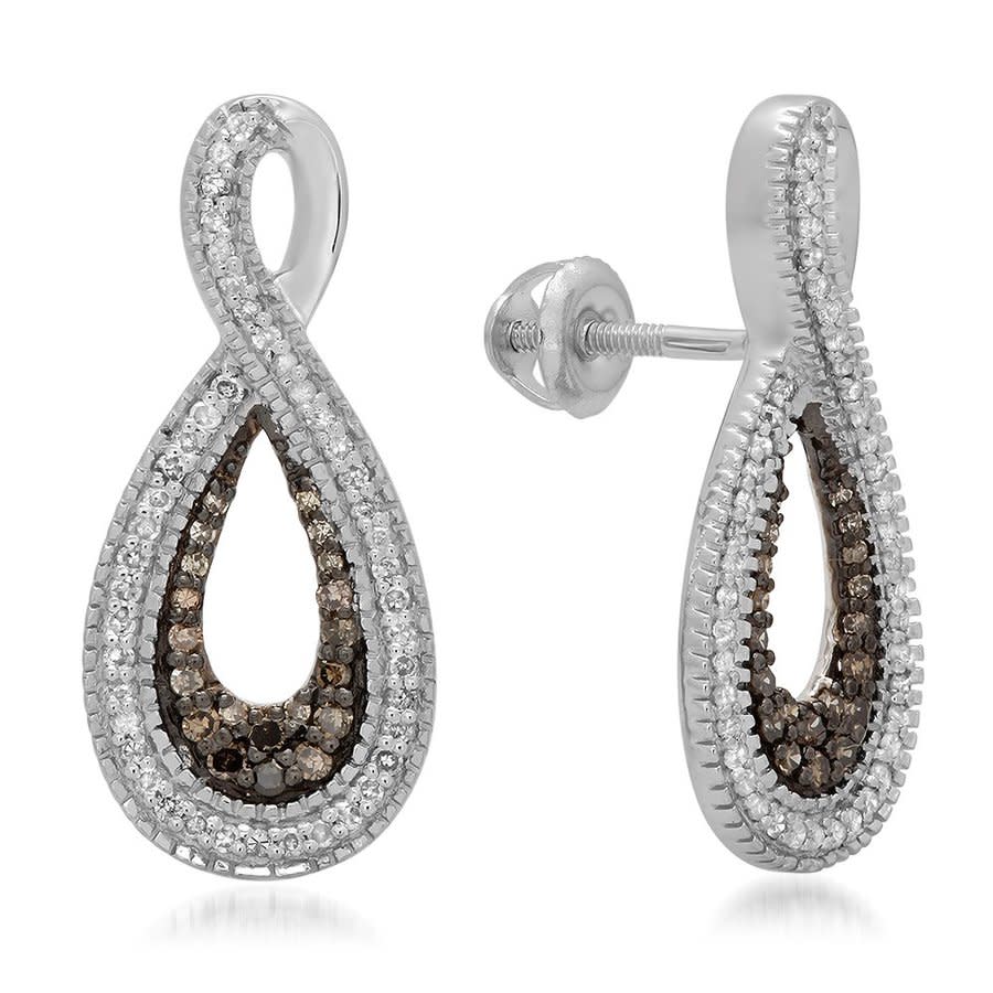 Dazzling Rock Dazzlingrock Collection 0.45 Carat (ctw) Champagne & White Diamond Ladies Infinity Loop Drop Earring In Beige,silver Tone,white