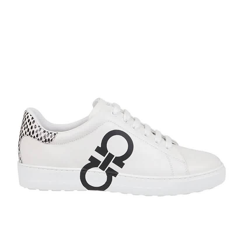 Ferragamo Women's Gancini Logo & Python Lace Up Low Top Sneakers In White