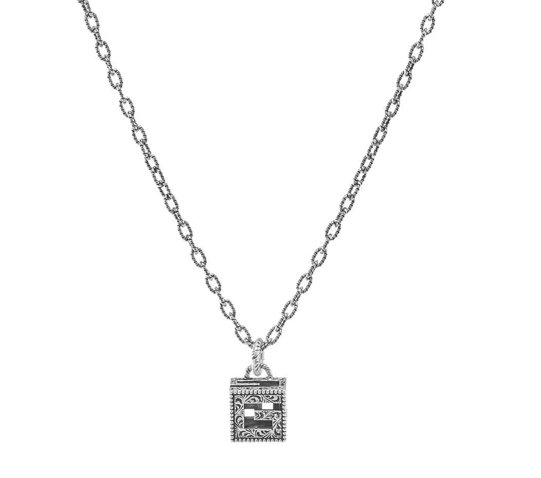 Gucci Aged Sterling Silver G Cube Necklace In Silver