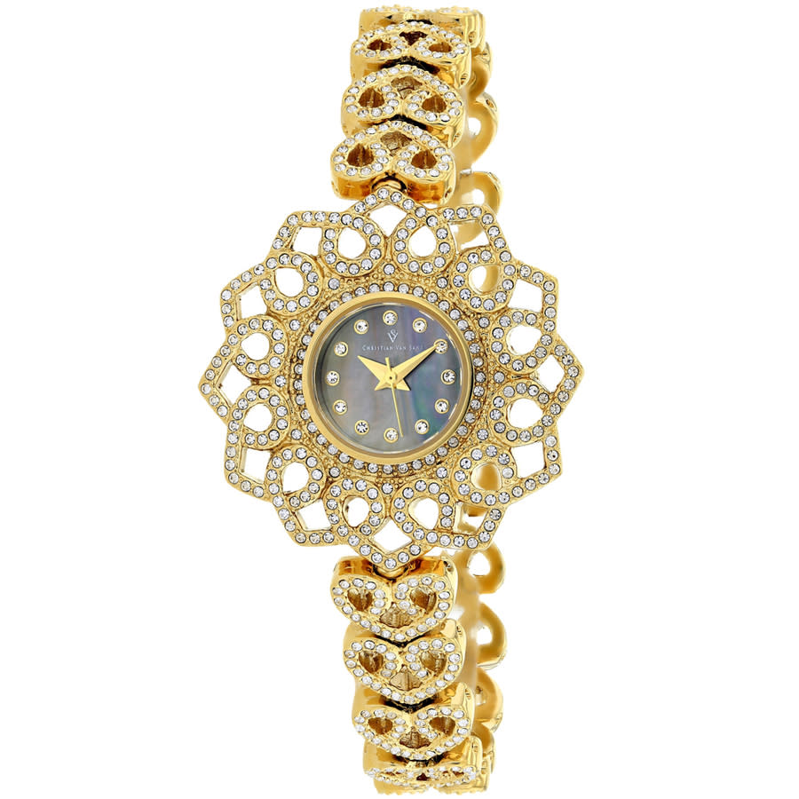 Christian Van Sant Chantilly Quartz Ladies Watch Cv4814 In Brass / Gold Tone / Mop / Mother Of Pearl / Yellow