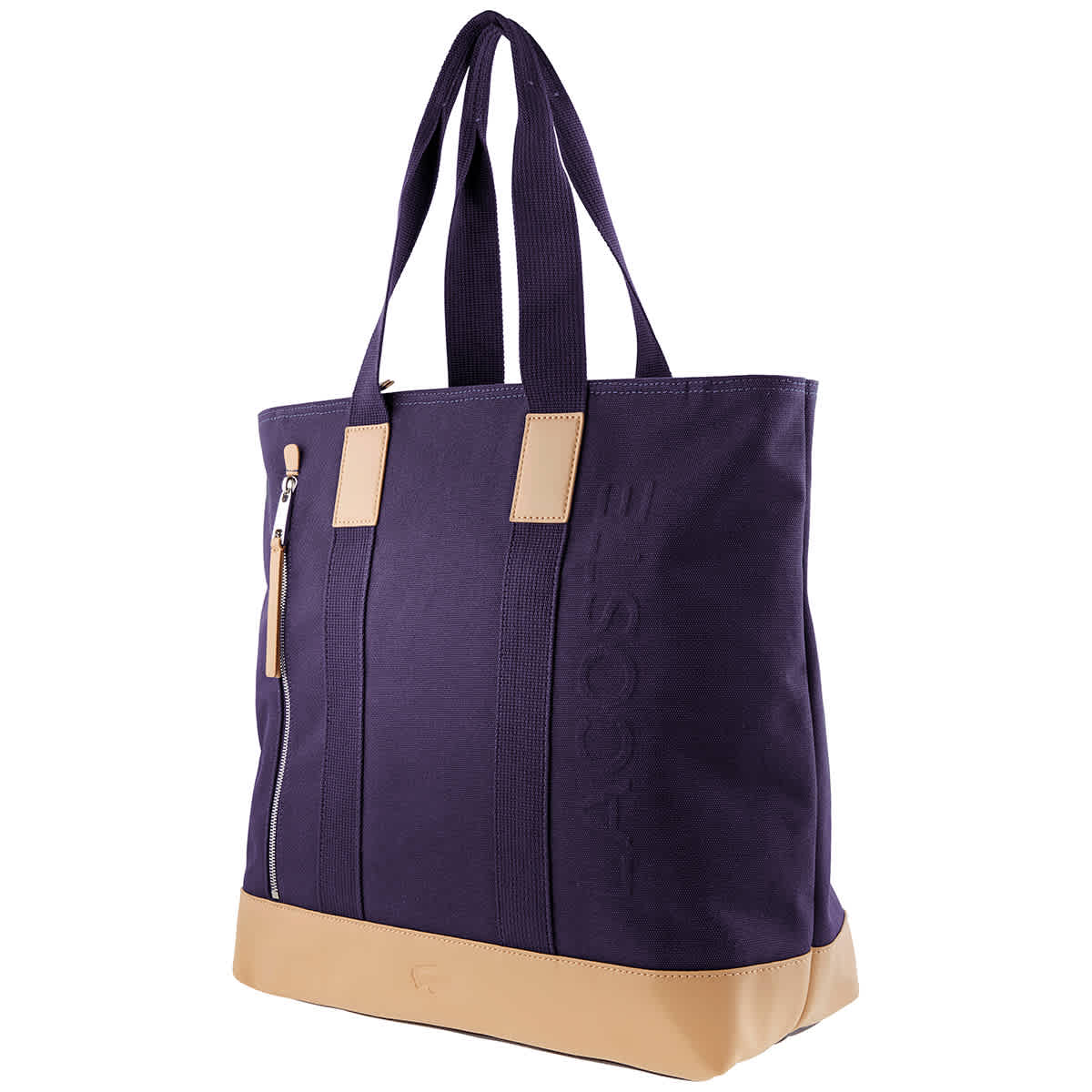 Lacoste Summer Classic Leather And Canvas Tote Bag In Blue