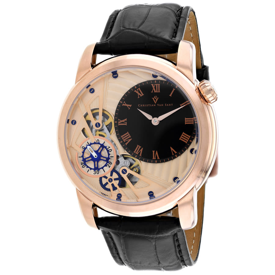 Shop Christian Van Sant Sprocket Auto-quartz Rose Gold Dial Men's Watch Cv1546 In Black / Gold / Gold Tone / Rose / Rose Gold / Rose Gold Tone