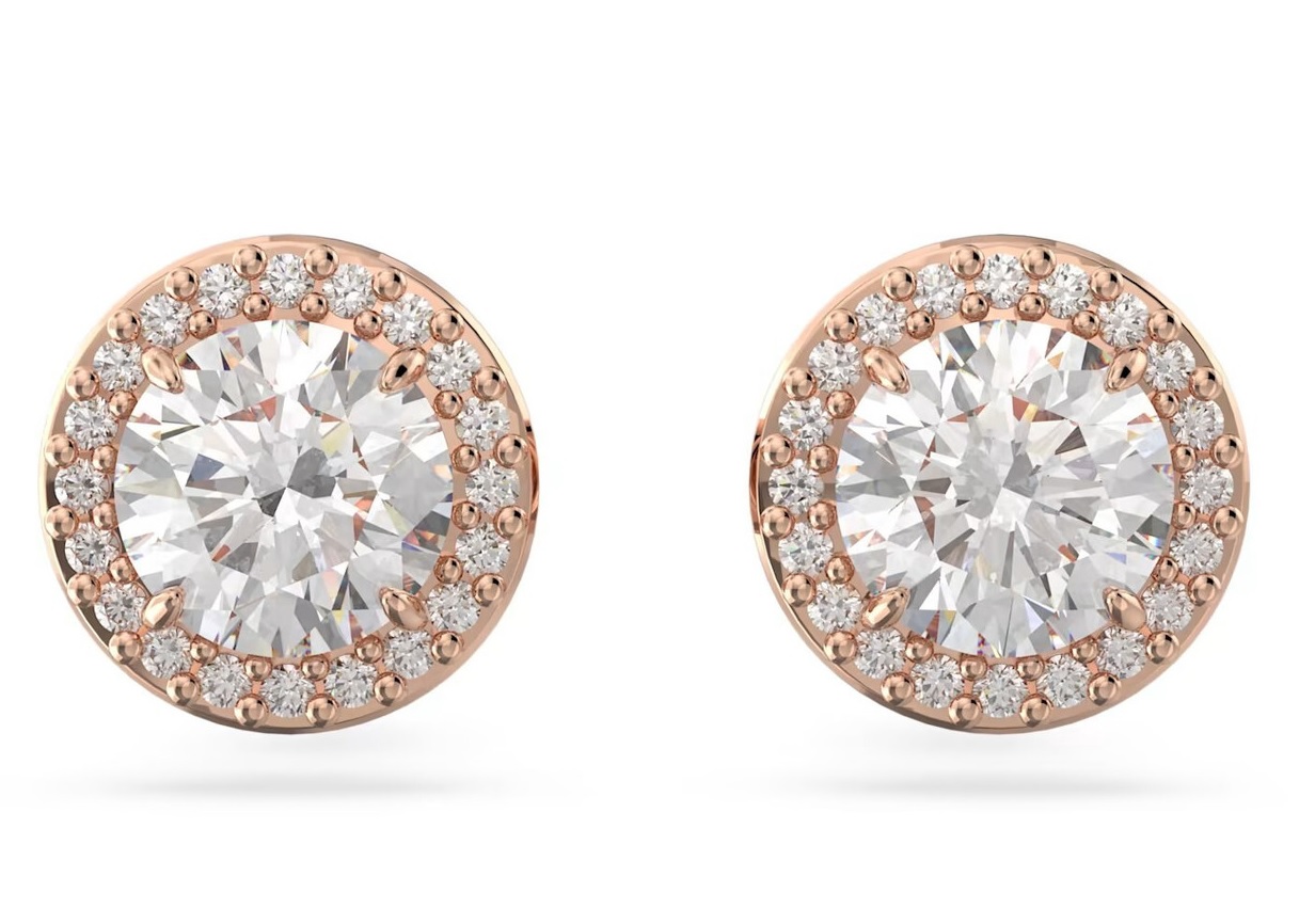 Swarovski Constella Rose-gold Toned Brass And Zirconia Halo Stud Earrings In Gold / Gold Tone / Rose / Rose Gold / Rose Gold Tone / White