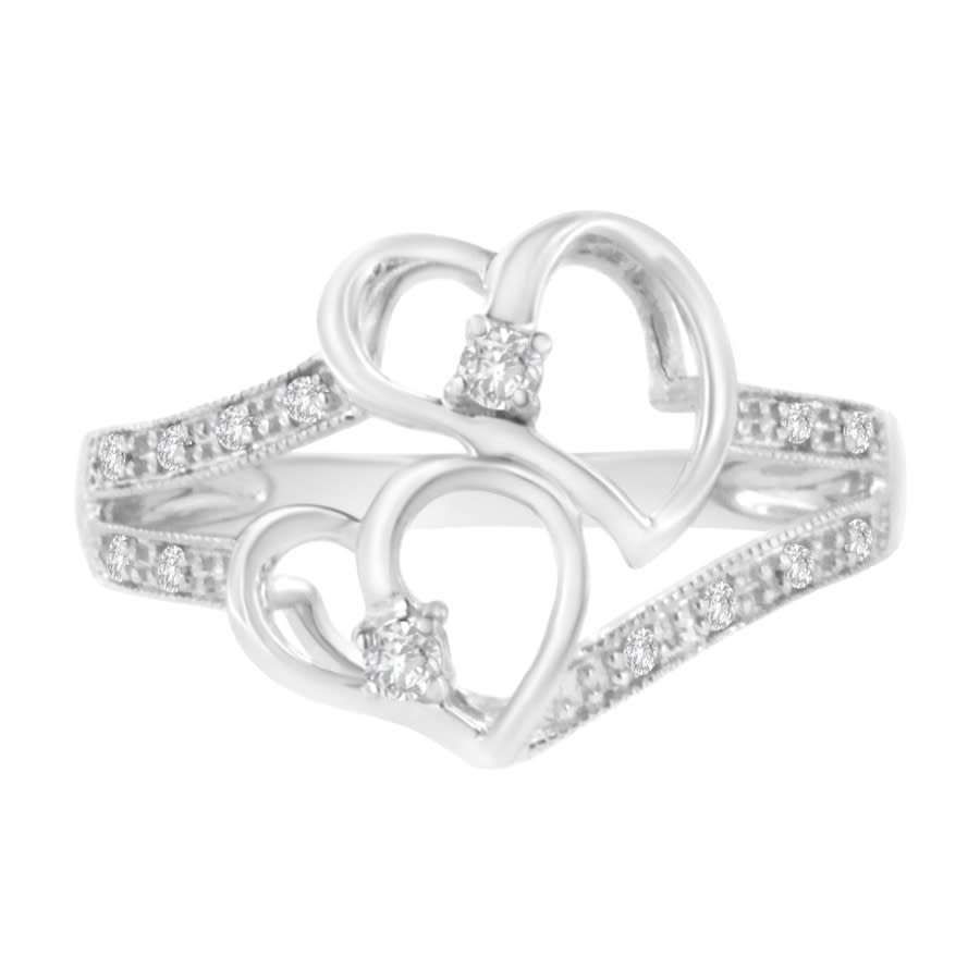 Haus Of Brilliance 14k White Gold 1/10 Ctw Diamond Twin Heart Ring