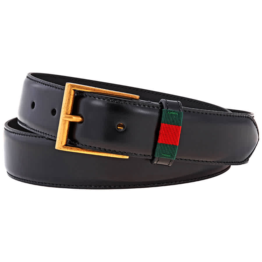 Gucci Mens Leather Belt With Red/green Web | ModeSens