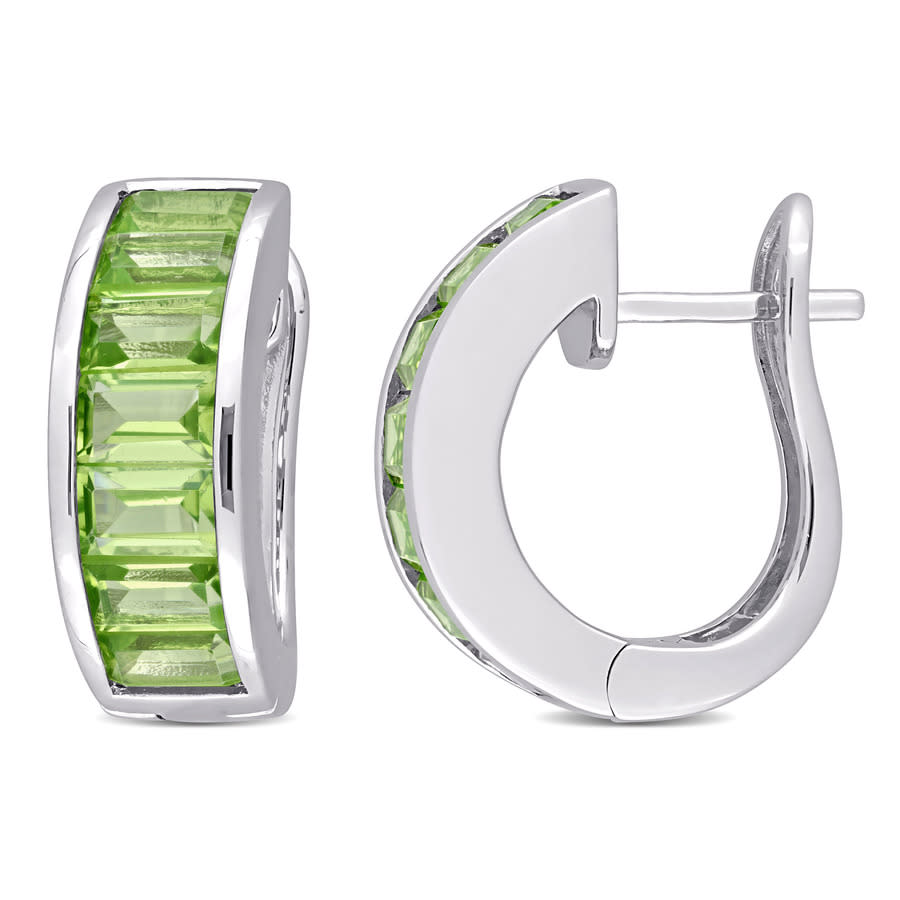 Amour 4 1/5 Ct Tgw Peridot Hoop Earring In Sterling Silver In White