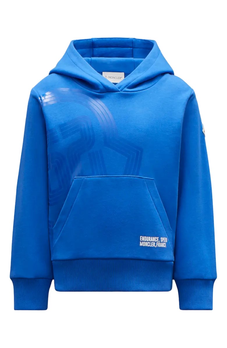 Moncler Kids Royal Shiny Graphic Logo Hoodie | ModeSens 