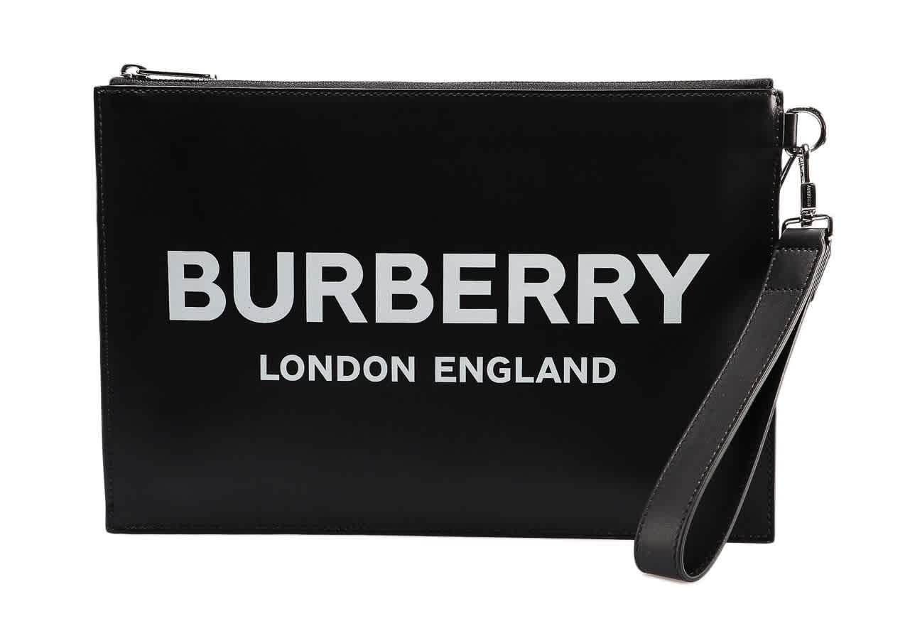 Fødested mental Arbejdsløs Burberry Logo Print Leather Zip Pouch In Black | ModeSens