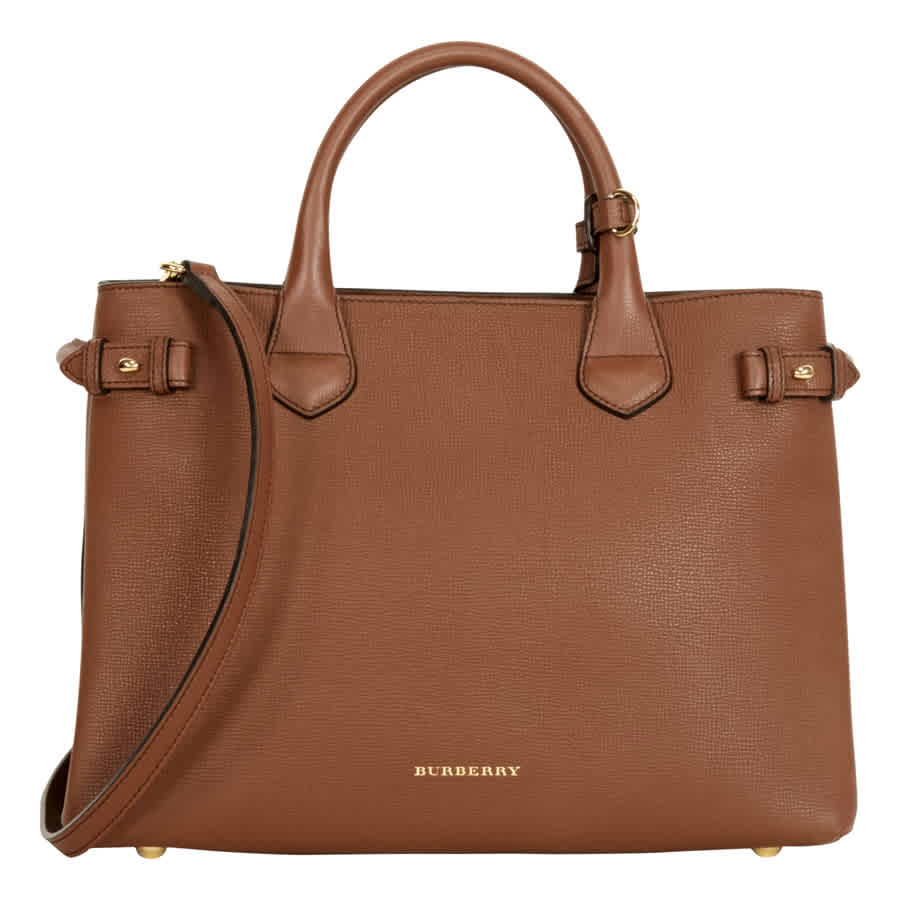 Burberry Medium Banner House Check Leather Tote - Tan In Brown