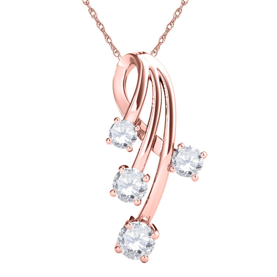 MAULIJEWELS LADIES 10K ROSE GOLD 0.75 CT ROUND CUT WHITE DIAMOND BOX PENDANT NECKLACE WITH 18'' 10K ROSE GOLD PL
