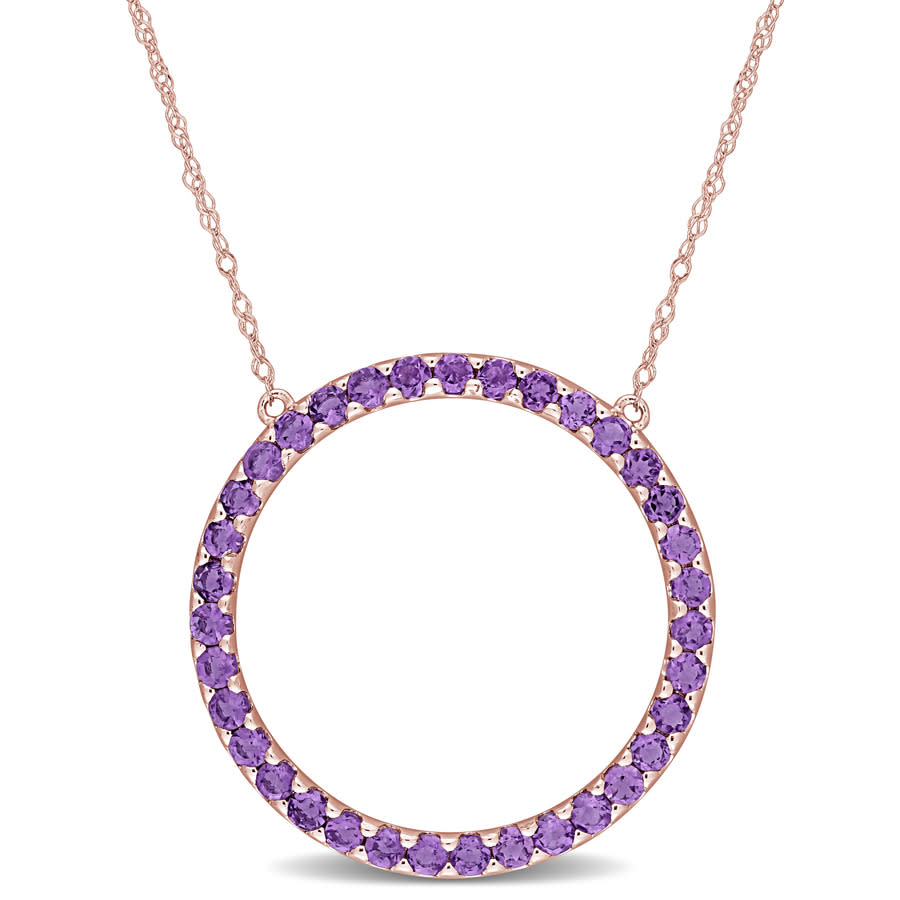 Amour 10k Rose Gold 1 Ct Tgw Amethyst Circle Pendant With Chain In Pink