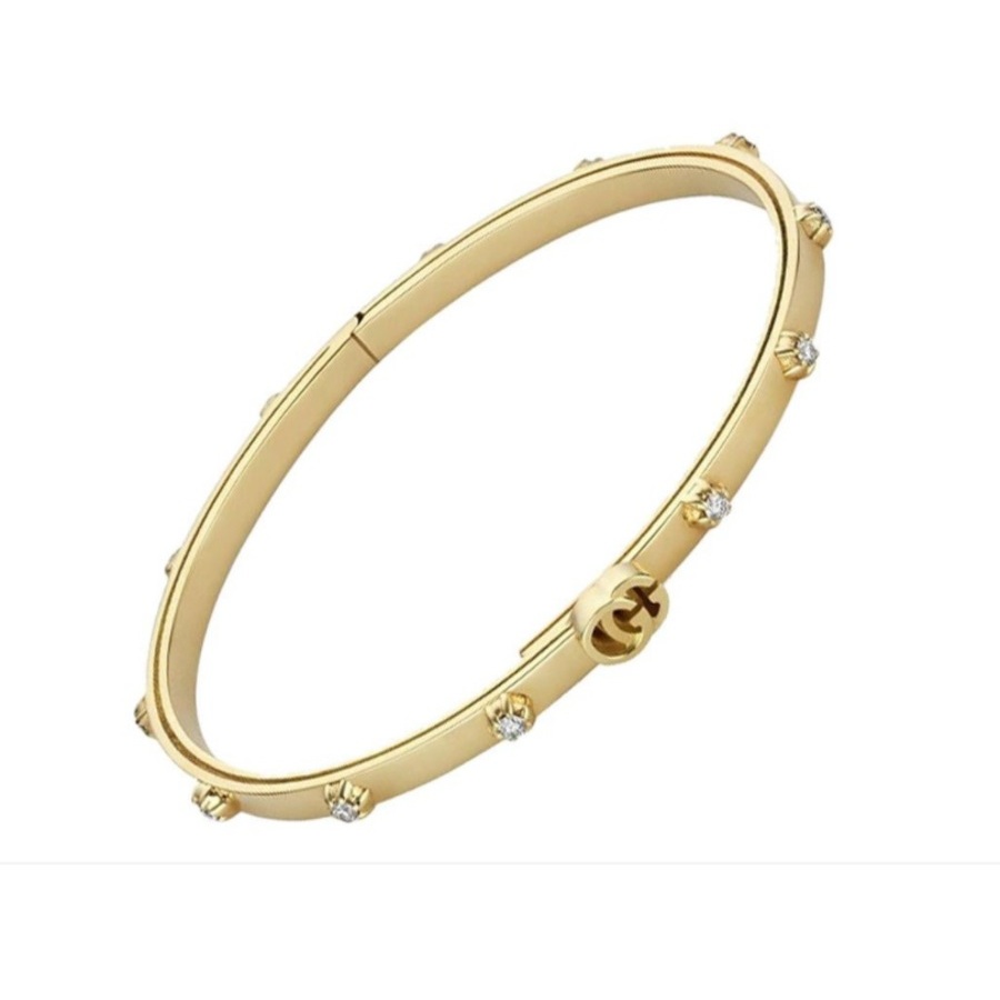 Gucci Gg Running Diamond Bracelet Size 17 In Gold Tone,yellow