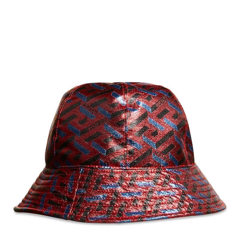 Versace La Greca Monogram Printed Bucket Hat, Size 59 In Red