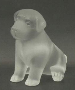 LALIQUE CRYSTAL SUGAR SEATED PUPPY 12152