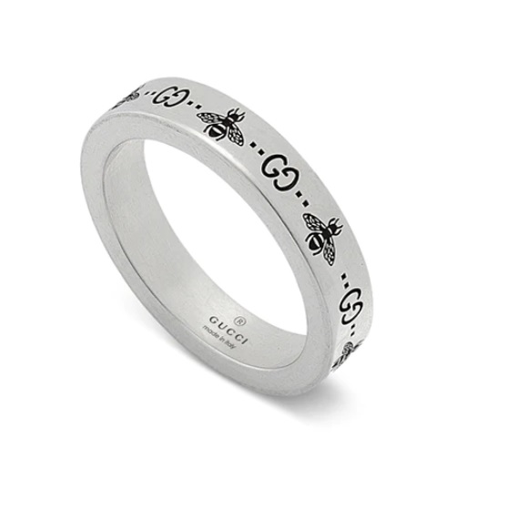 Gucci Sterling Silver Signature Gg Bee Motif Ring