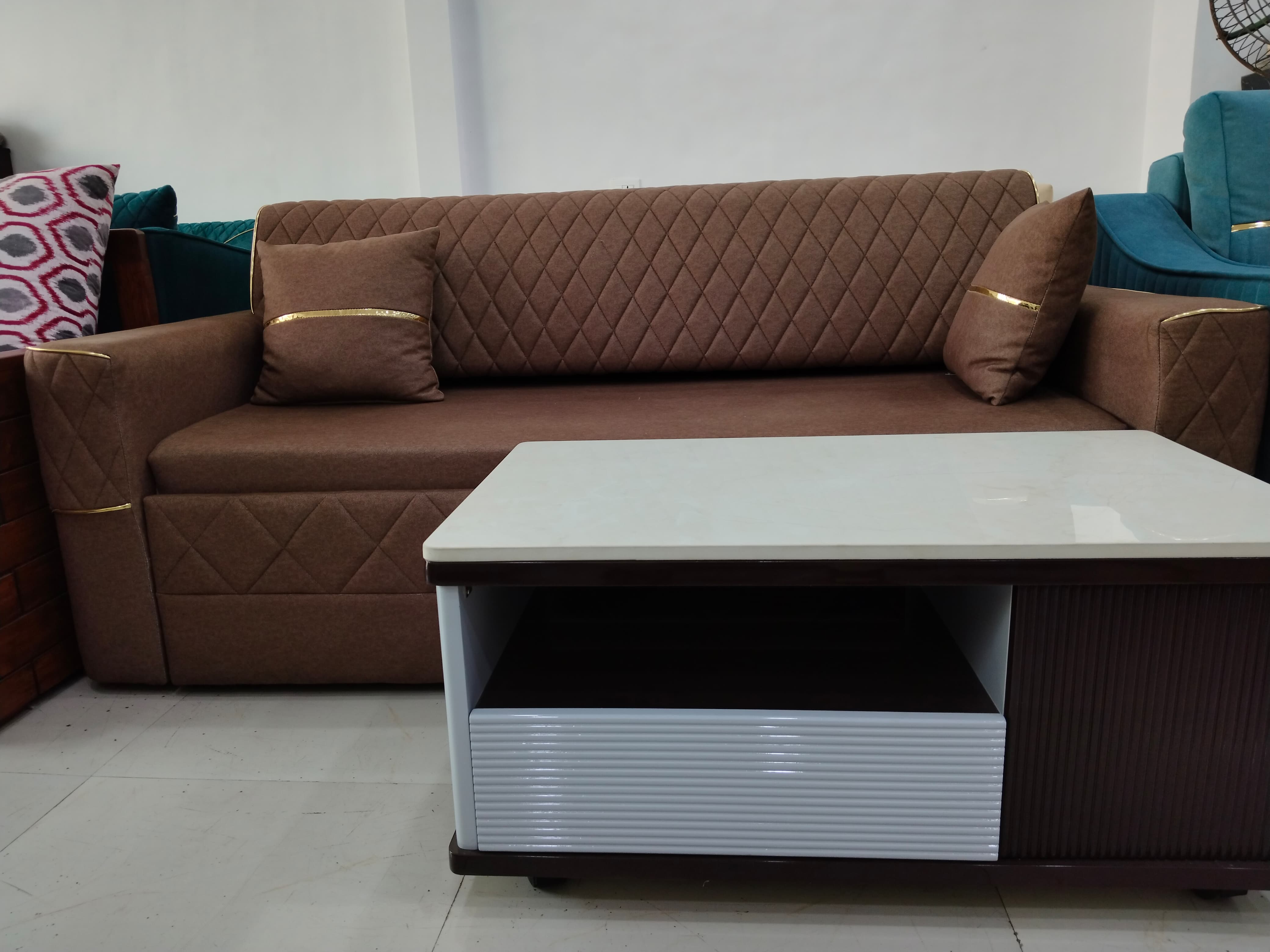 Stylish Comfort: Brown Sofa Set with Diamond Tufted Backrest - Image 2