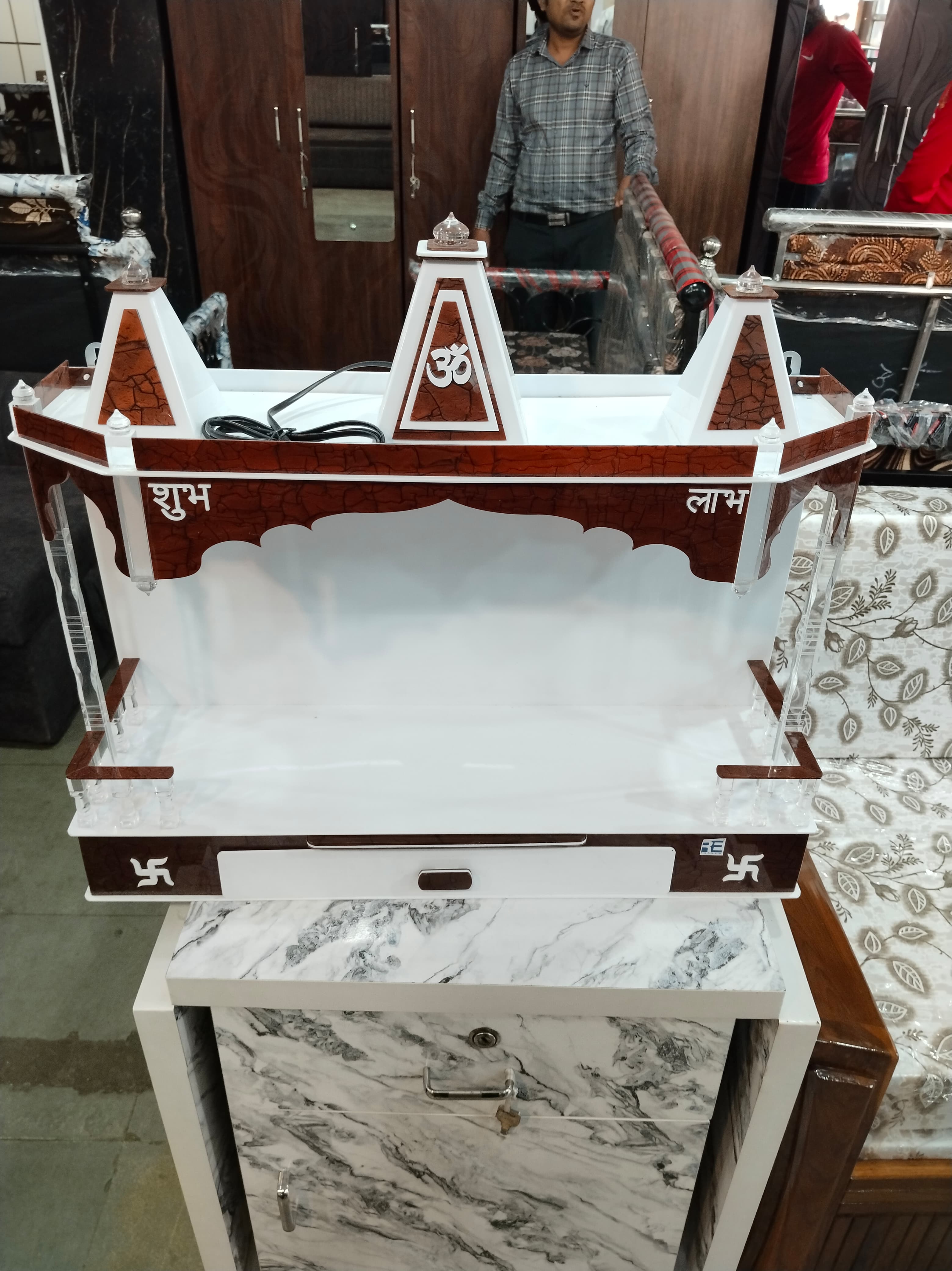 Divine Elegance: (Brown)Modern Acrylic Mandir with LED Lights - Image 3