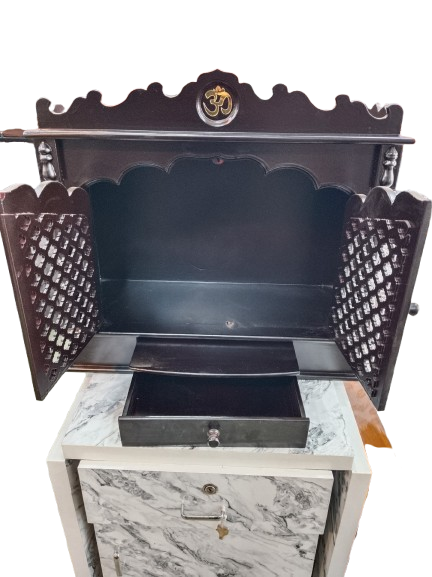 Timeless Elegance: (Double Door) Wooden Mandir with Intricate Design - Image 2