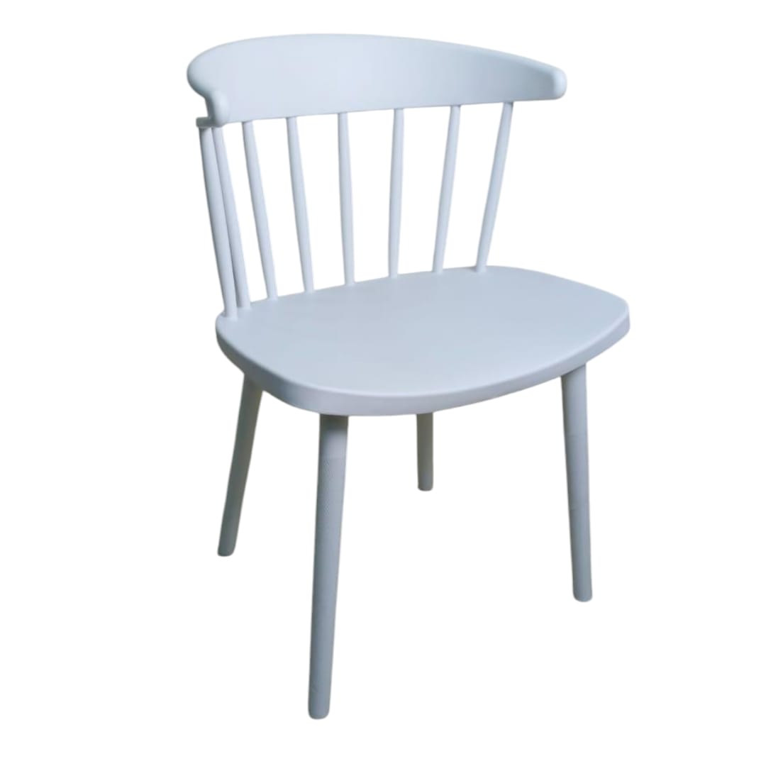 Classic Elegance: White Wooden Chair with Slatted Backrest