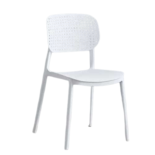 Modern Minimalism: White Plastic Dining Chair with Perforated Backrest