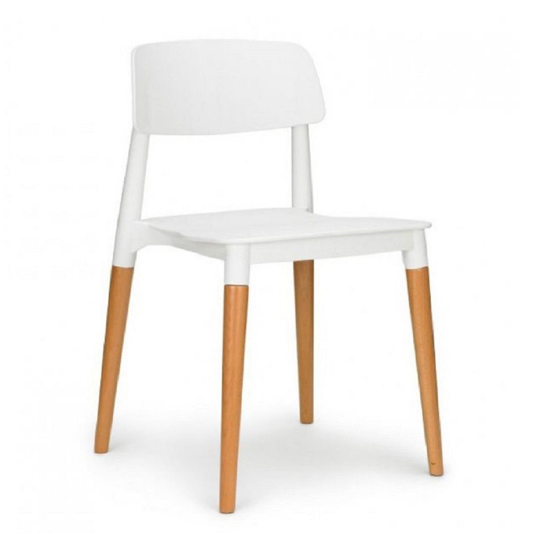 Modern Minimalism: White Plastic Chair with Wooden Legs