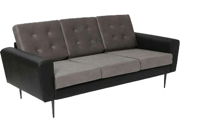Mid-Century Modern Charm: Black and Grey Velvet Sofa with Buttoned Cushions