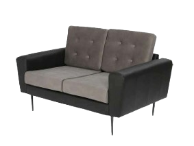 Mid-Century Modern Charm: Black and Grey Loveseat with Buttoned Cushions