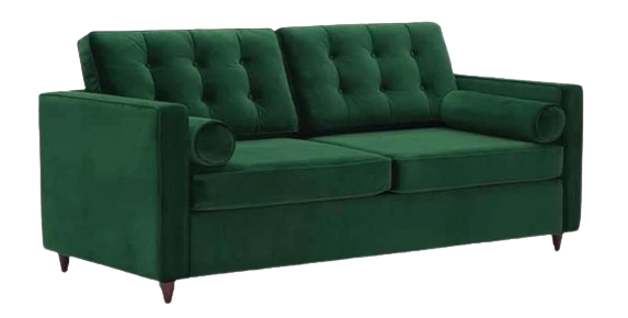 Mid-Century Modern Charm: Green Velvet Sofa with Buttoned Cushions