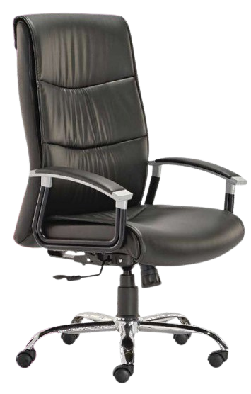 Executive Comfort and Style: Black Leather Office Chair with Chrome Accents