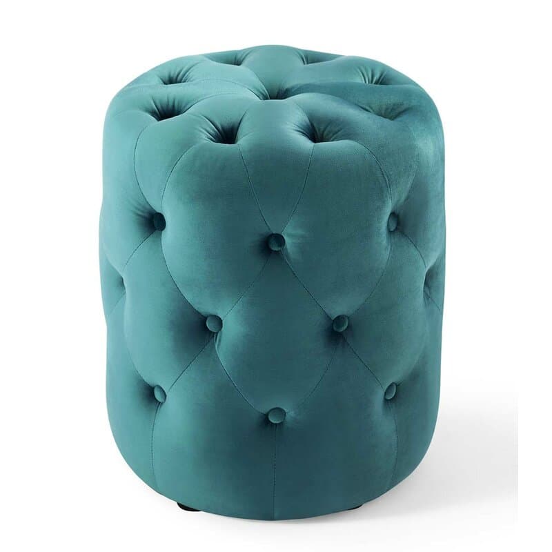 Velvet Tufted Round Ottoman Pouffe(Teal Blue) | Furniture Hub