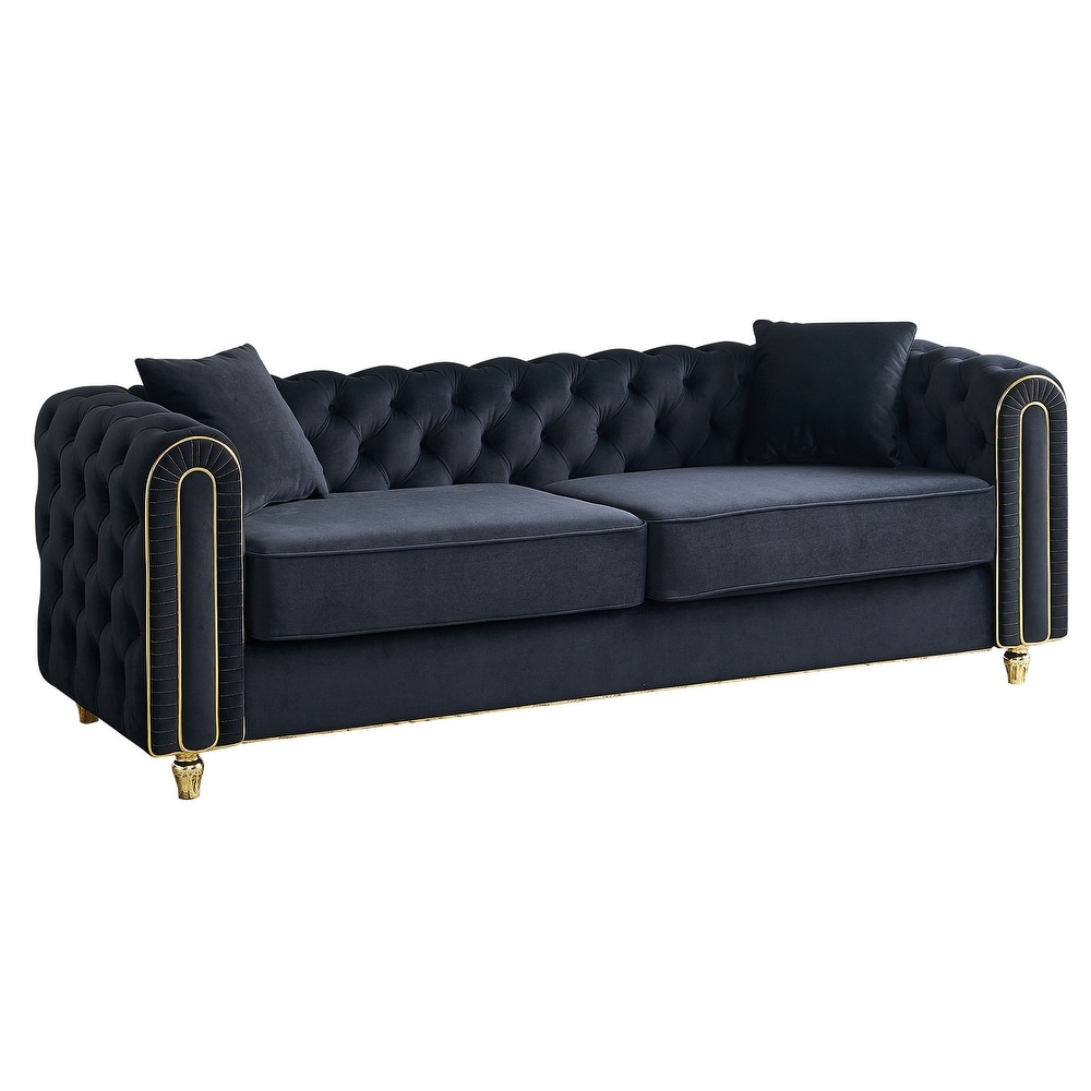 Luxury Velvet Chesterfield 3-Seater Sofa with golden accent | Furniture Hub