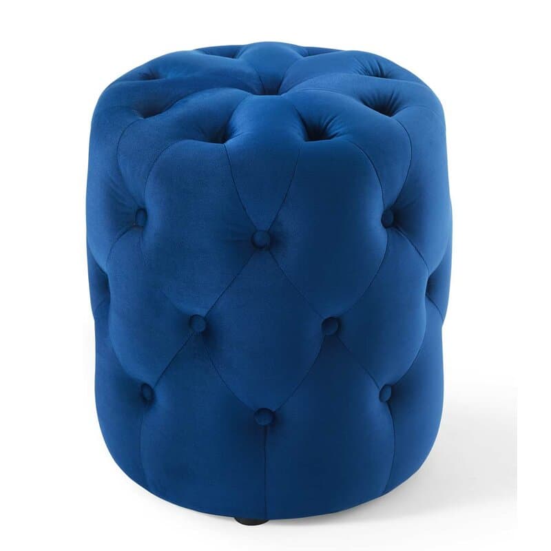 Luxurious Royal Blue Velvet Tufted Round Ottoman/Pouf