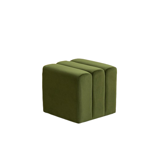 Stylish Olive Green Velvet Square Ottoman with Vertical Channel Tufting
