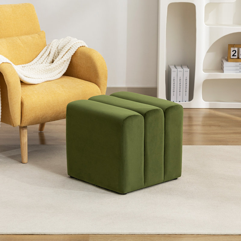 Stylish Olive Green Velvet Square Ottoman with Vertical Channel Tufting - Image 2