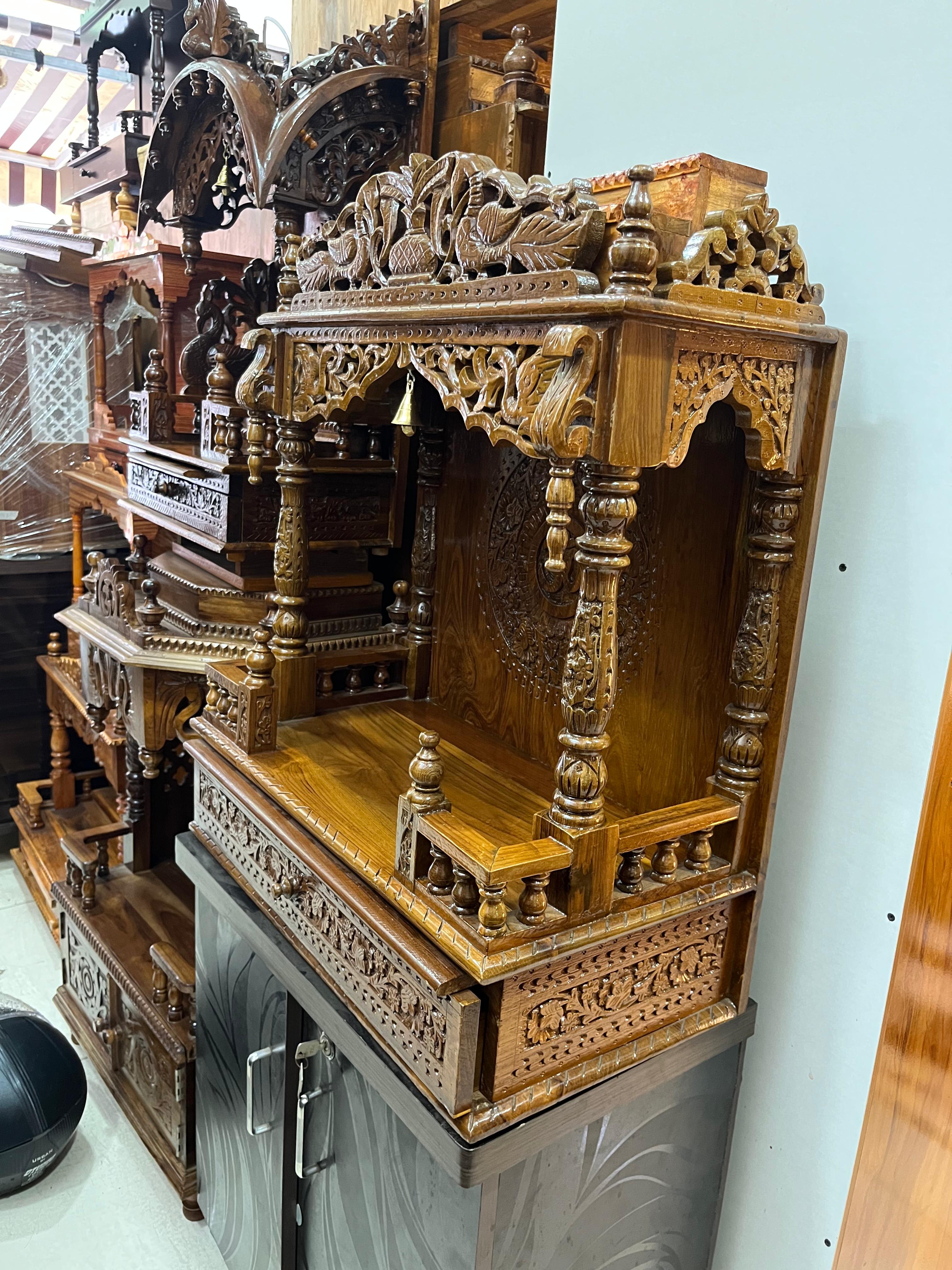 Exquisite Carved Wooden Home Mandir (24inch) with Drawer & Intricate Details - Image 2