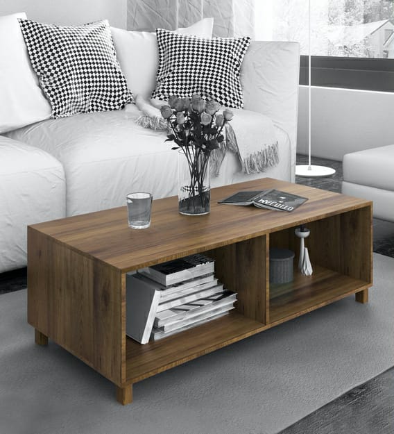 Modern Engineered Wood Coffee Table with Open Storage – Rectangular Center Table for Living Room