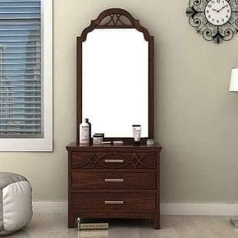 Ornate Wooden Dressing Table with Designer Mirror & 3 Storage Drawers